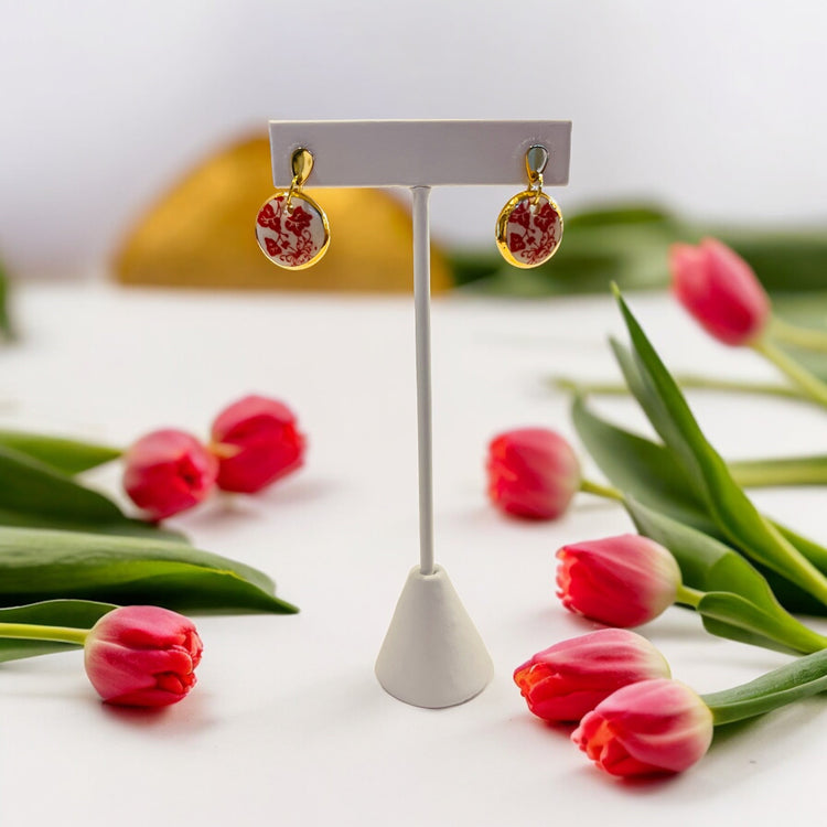 Ceramic Earrings - Button with raindrop Stud