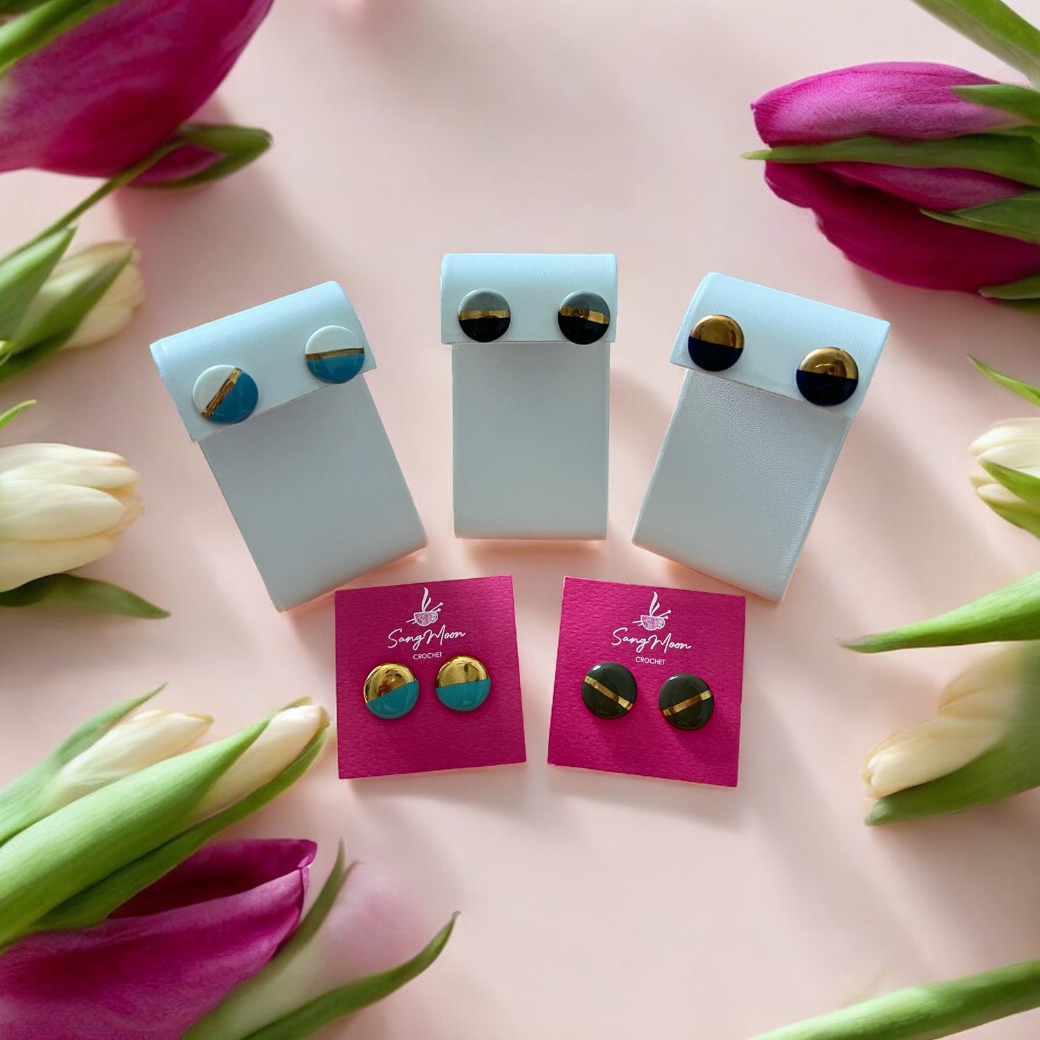 Ceramic Earrings - Button Stud