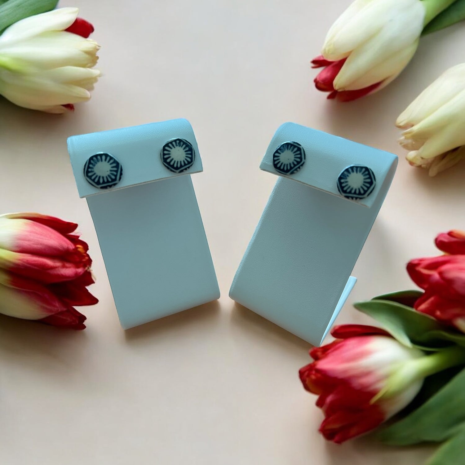 Ceramic Earrings - Medium Hexagon Stud