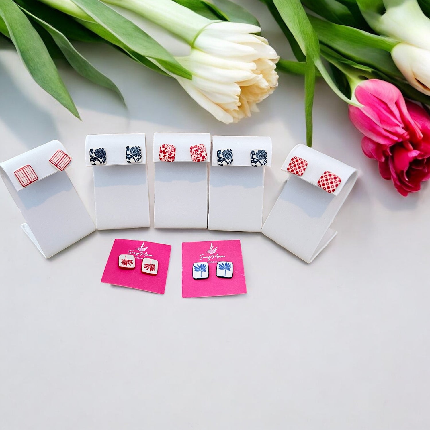 Ceramic Earrings - Square Button Stud