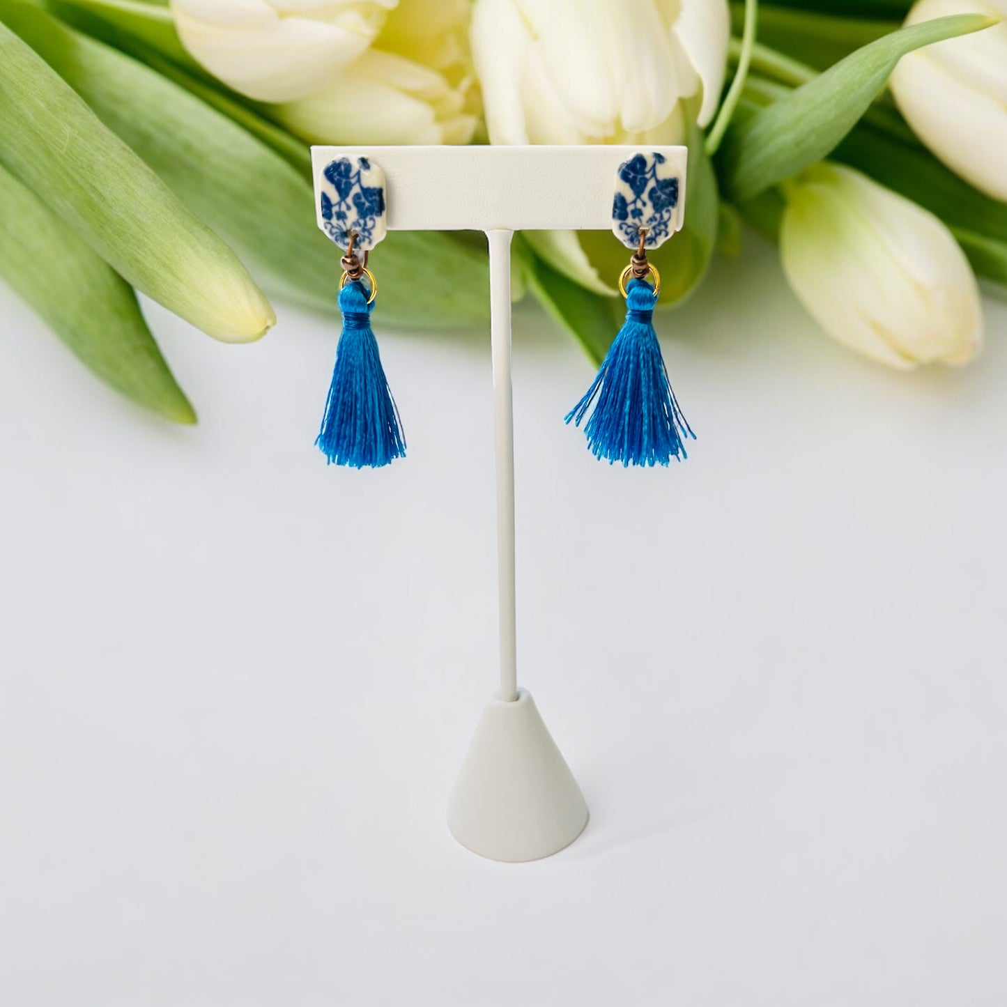 Ceramic Earrings - Lantern Stud with Tassel  - 03-1003