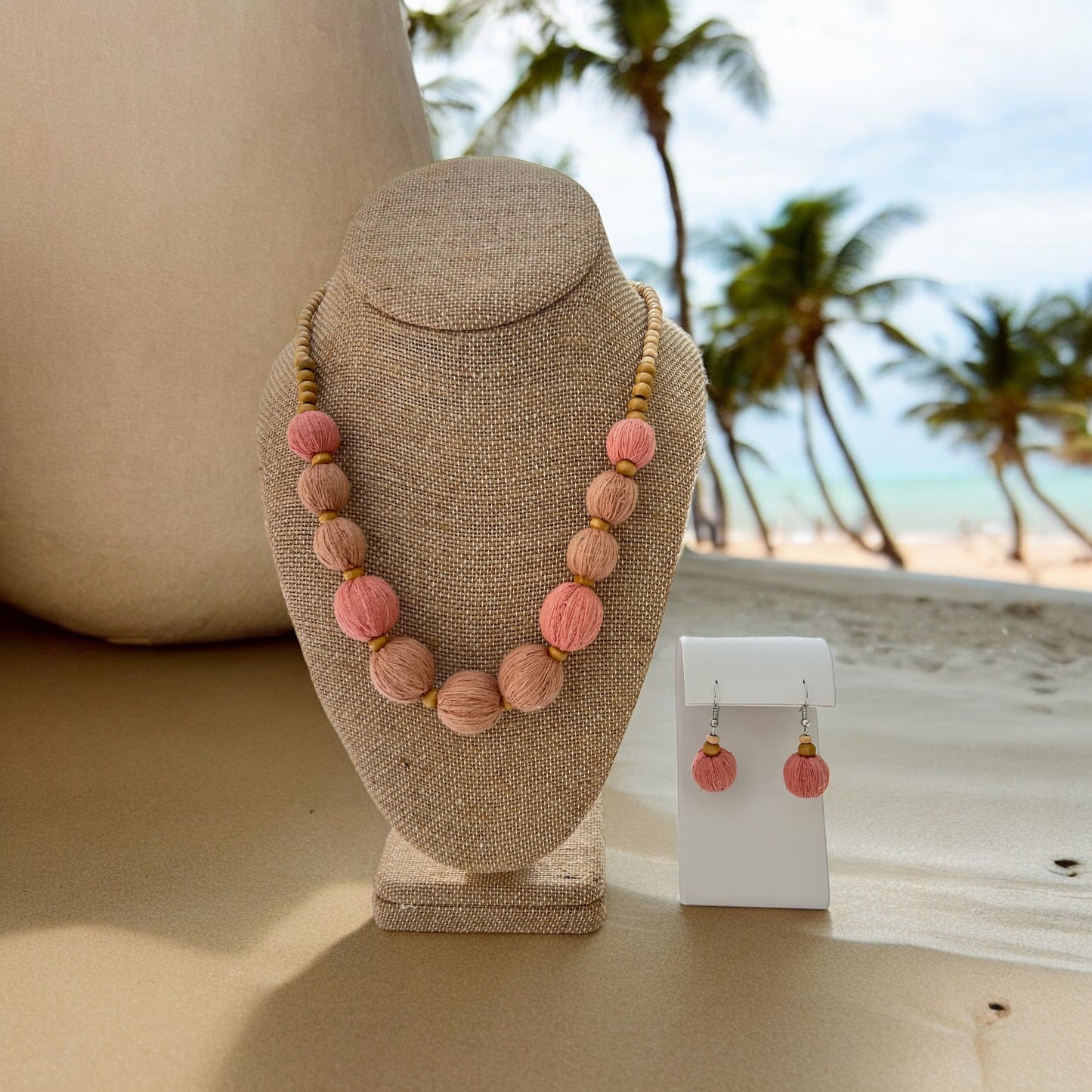 Necklace - Cotton and Wood Beads - 1013