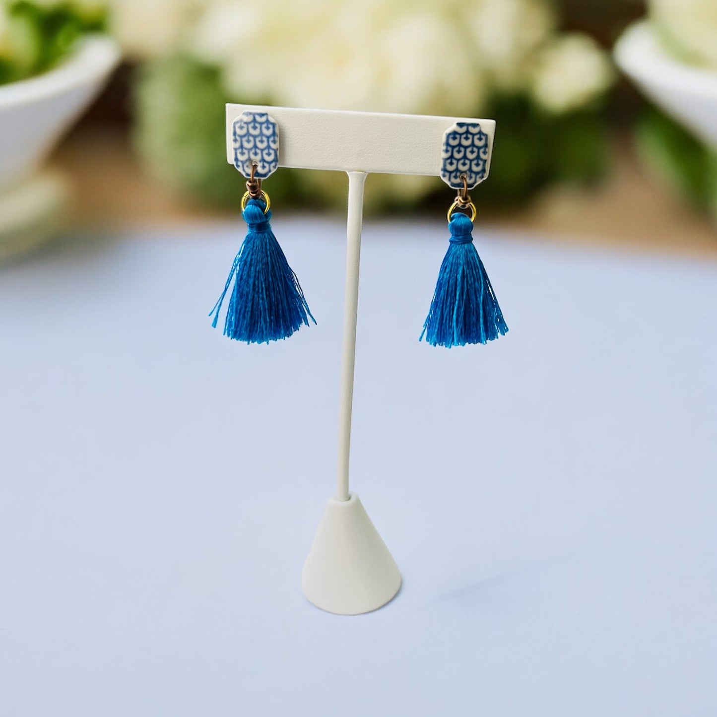 Ceramic Earrings - Lantern Stud with Tassel  - 03-1002