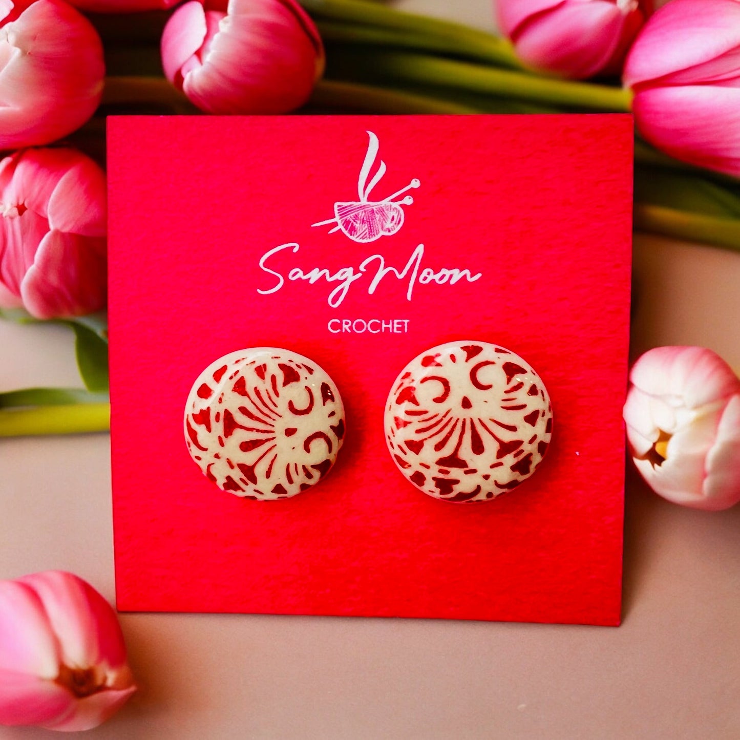 Ceramic Earrings - Oriental Button Stud - 06-1004