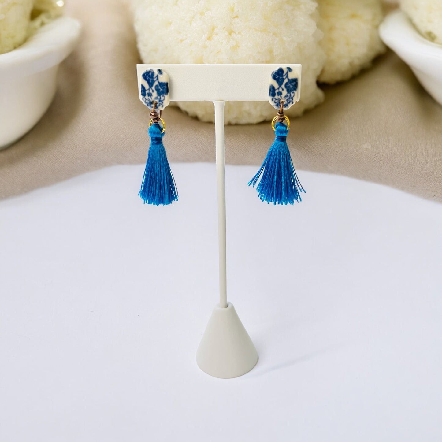 Ceramic Earrings - Lantern Stud with Tassel  - 03-1003