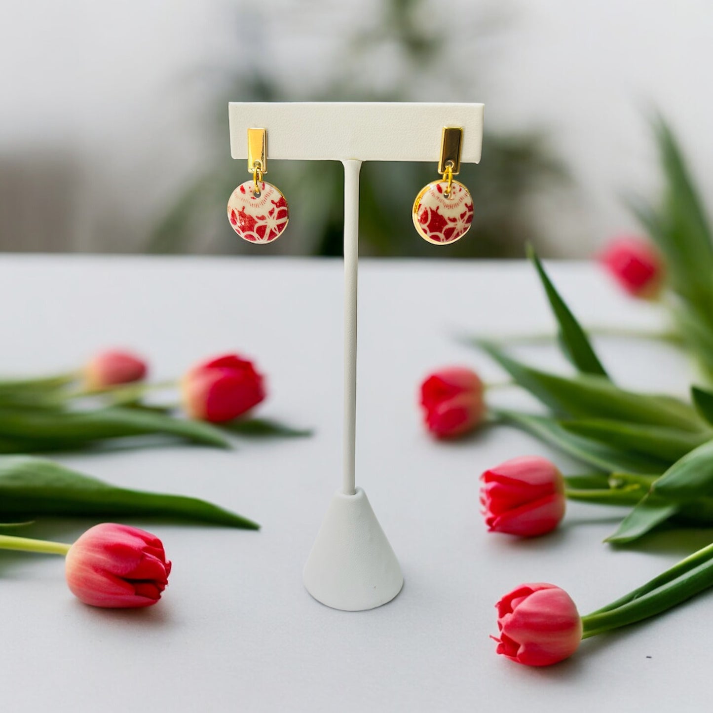 Ceramic Earrings - Circle Button with Post - 12-1001