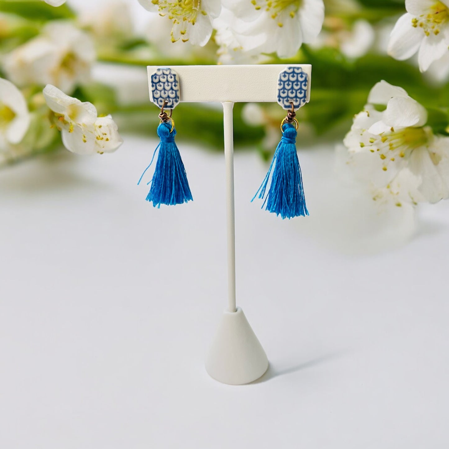 Ceramic Earrings - Lantern Stud with Tassel - 03-1001