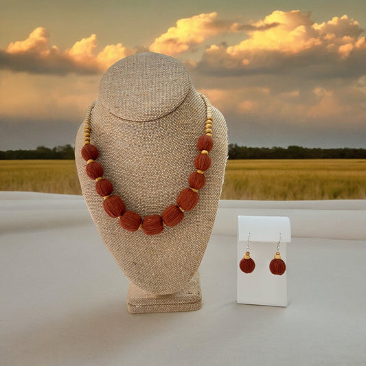 Necklace - Cotton and Wood Beads - 1015