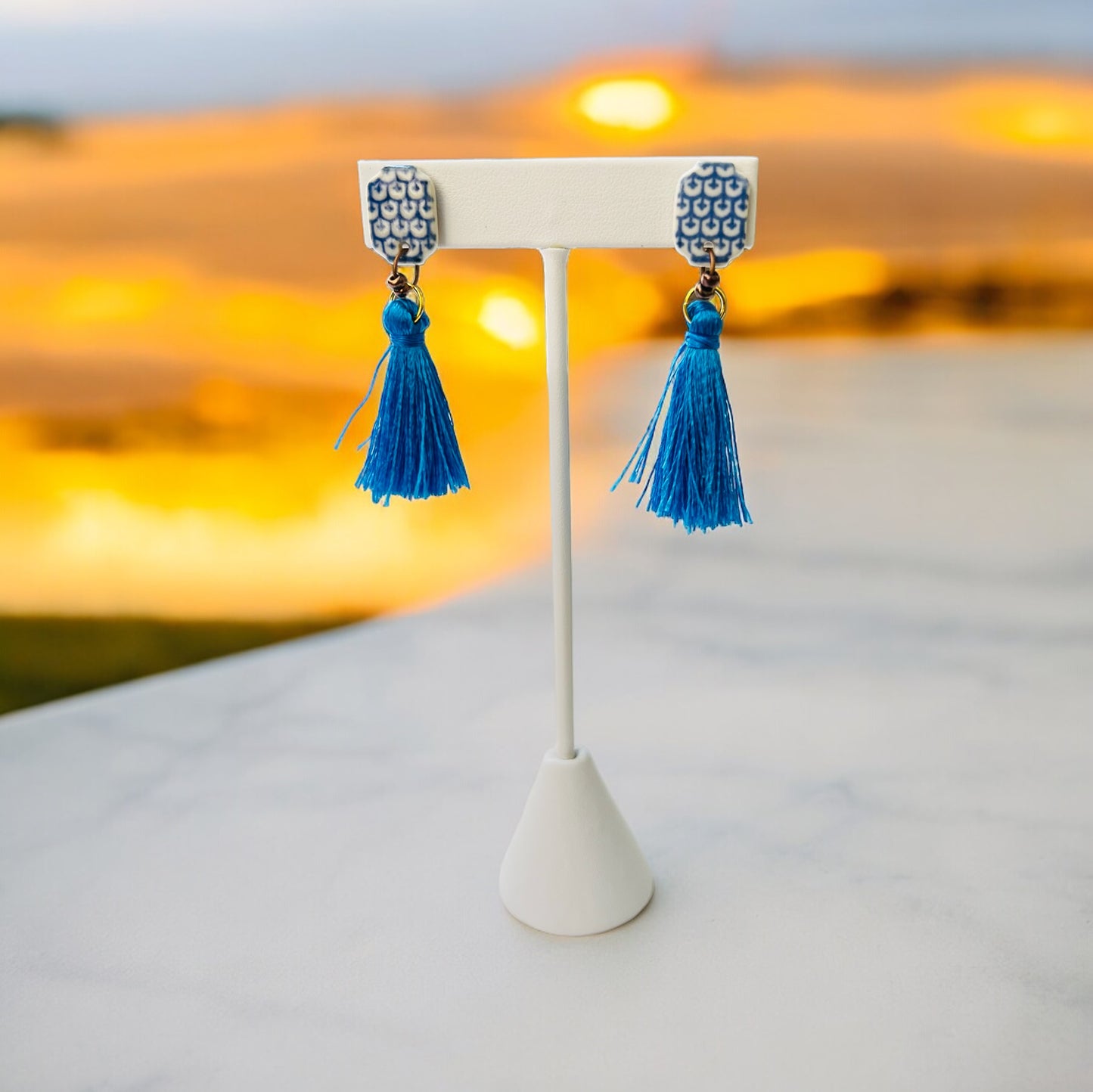 Ceramic Earrings - Lantern Stud with Tassel - 03-1001