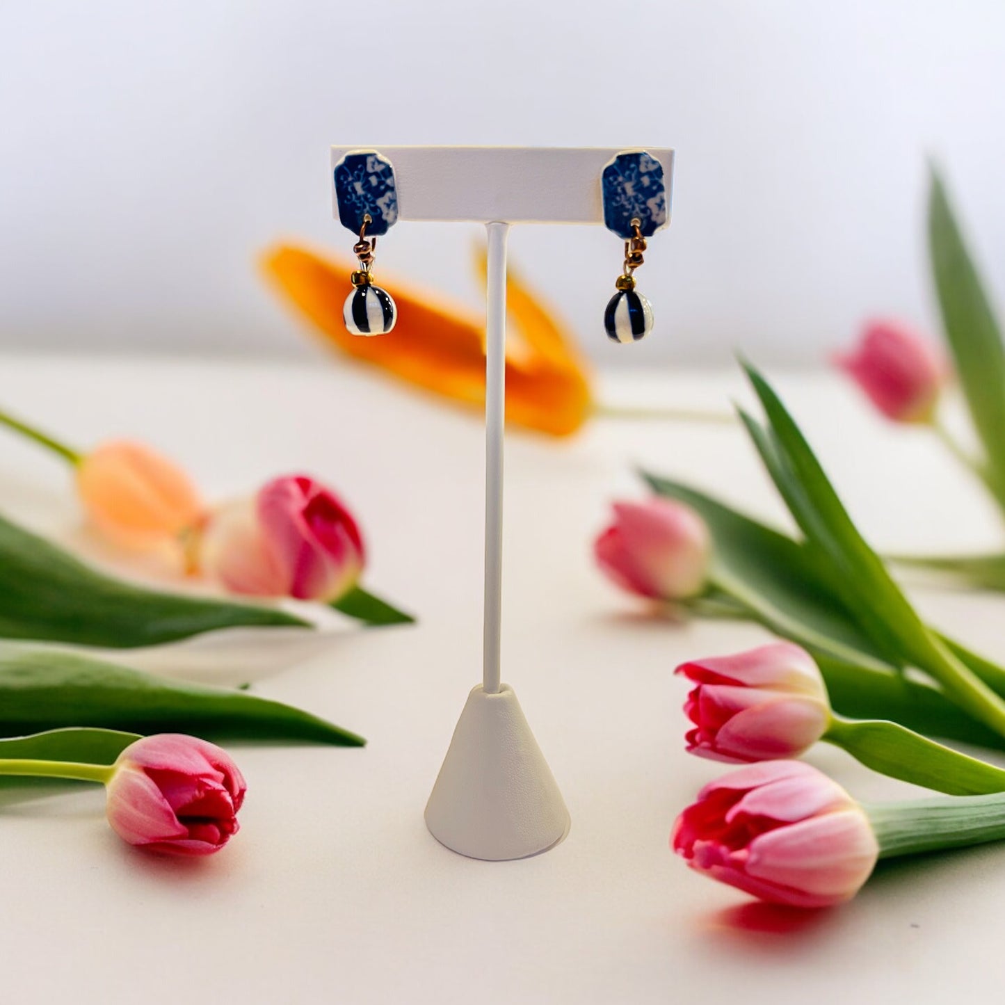 Ceramic Earrings - Lantern Stud with ball - 13-1004