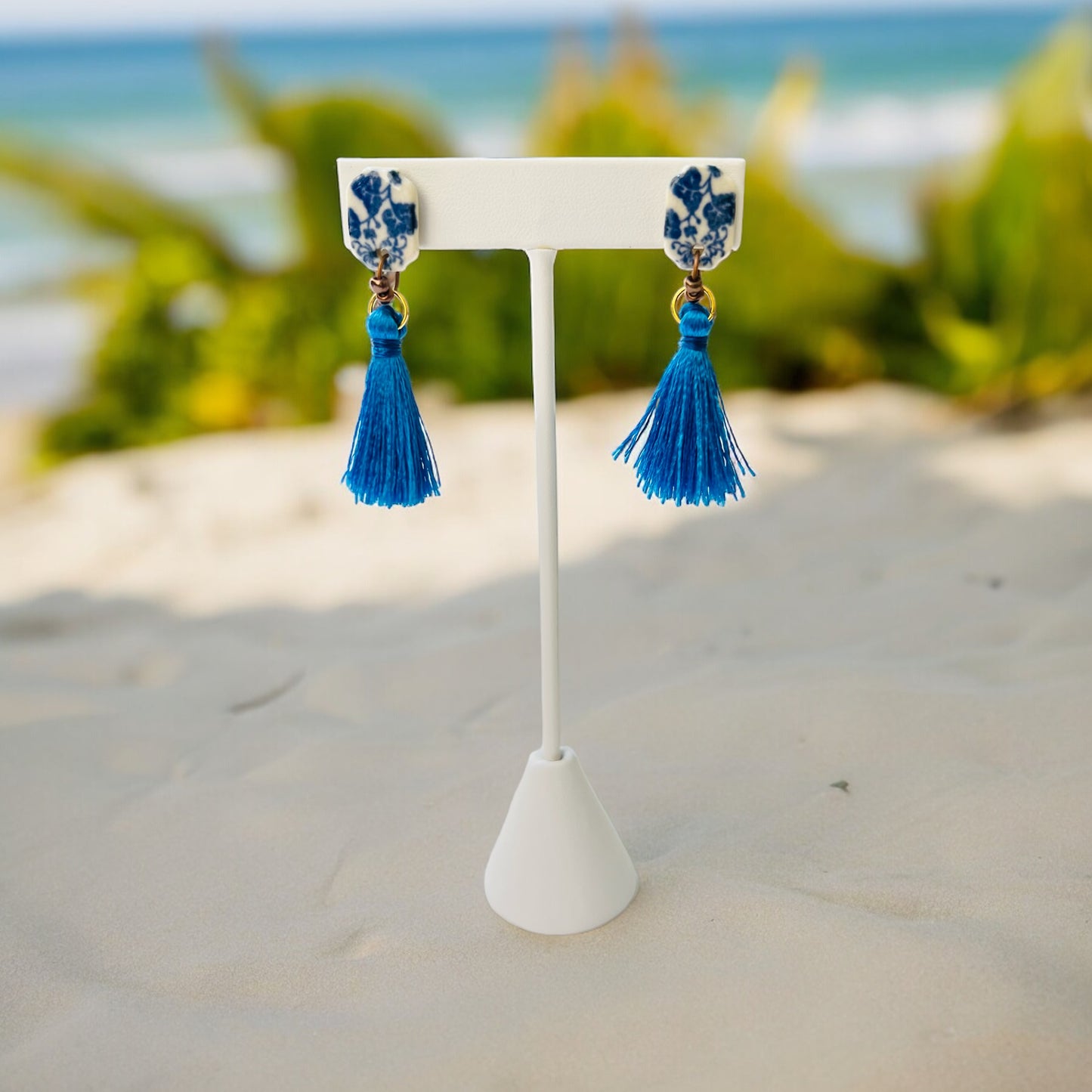 Ceramic Earrings - Lantern Stud with Tassel  - 03-1003