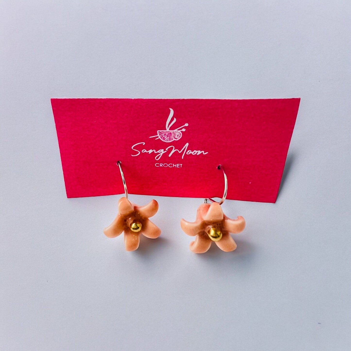 Ceramic Earrings - Five Petal Flower Hook - 05-1005