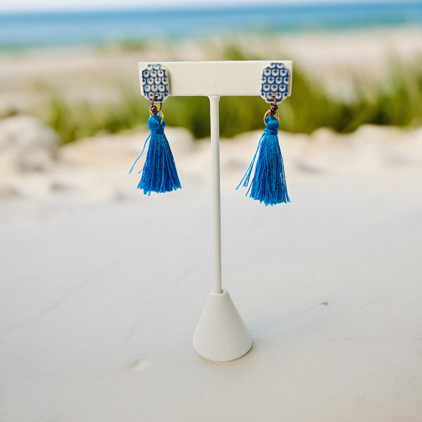 Ceramic Earrings - Lantern Stud with Tassel - 03-1001