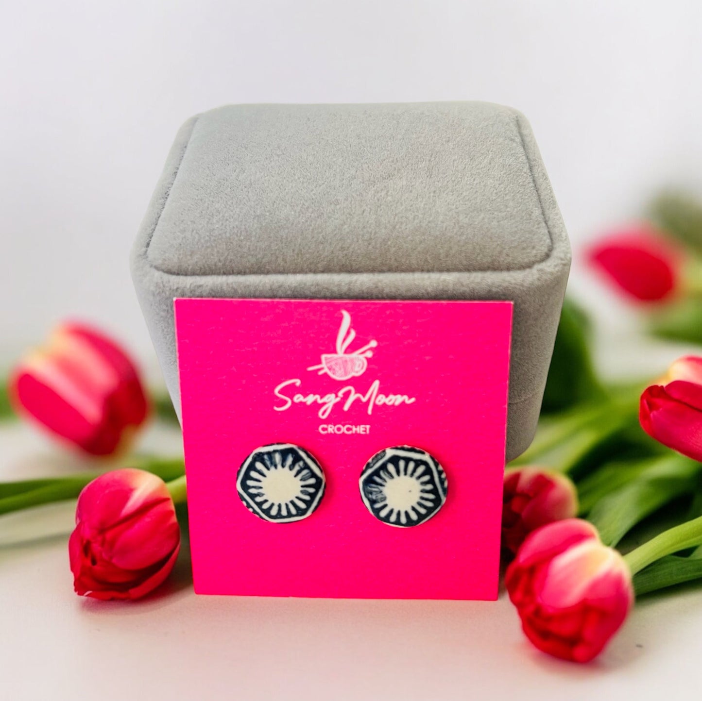 Ceramic Earrings - Medium Hexagon Stud - 14-1001