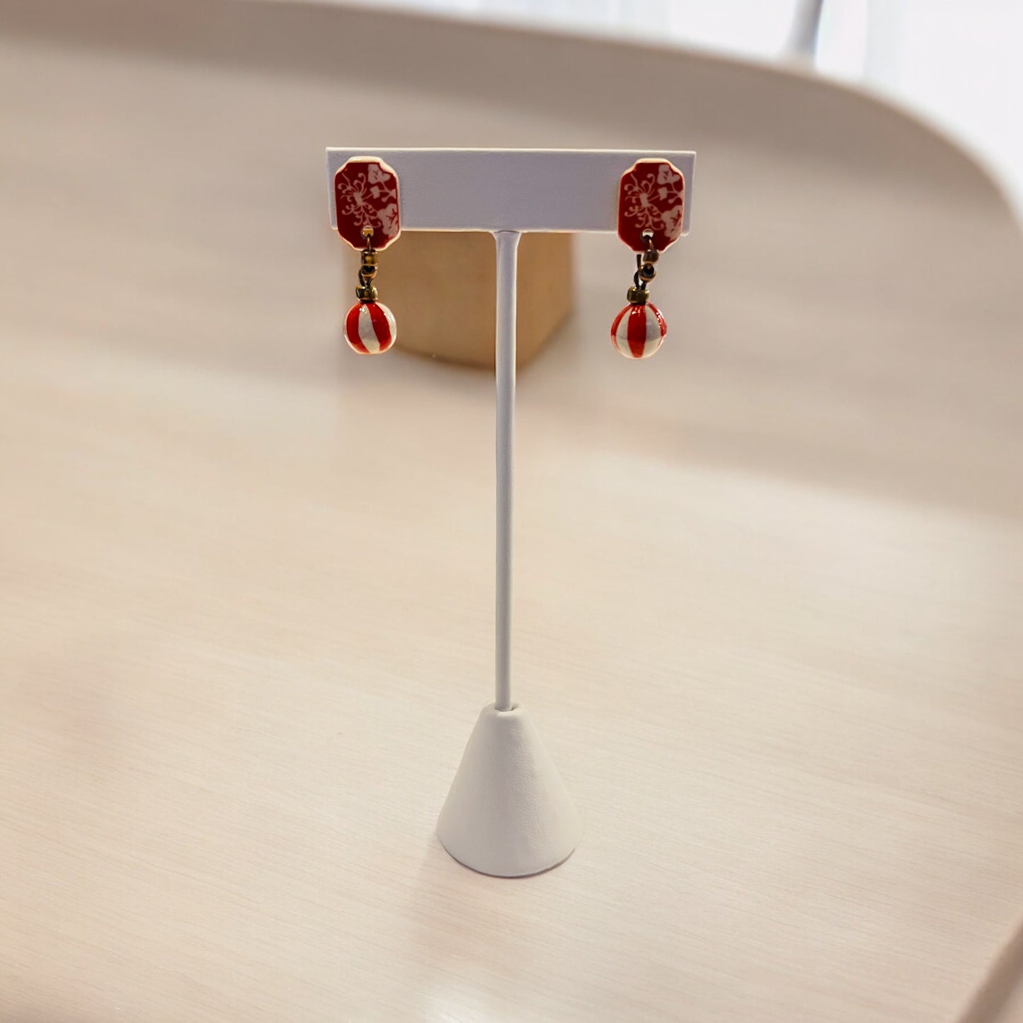 Ceramic Earrings - Lantern Stud with ball - 13-1002