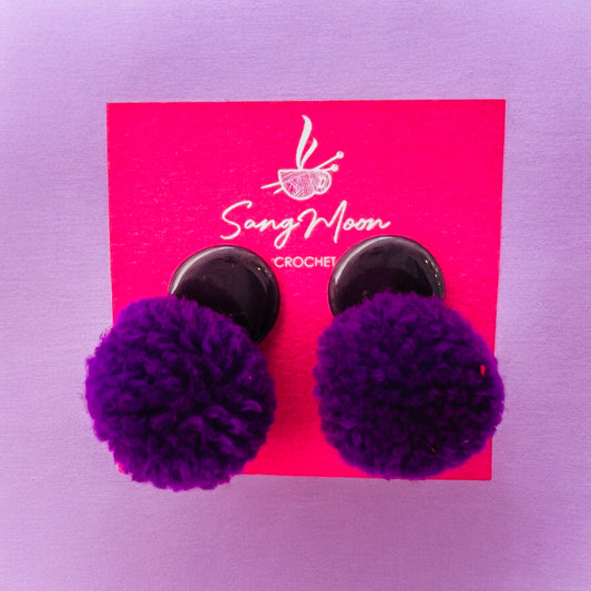 Ceramic Earrings - Button Stud with Pom - 15-1010