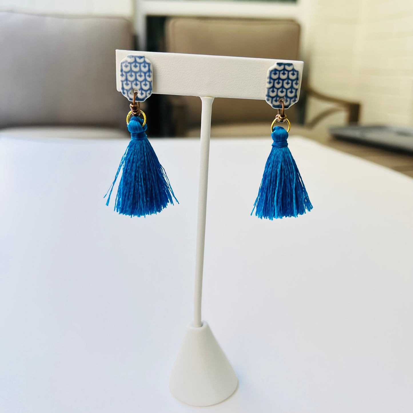 Ceramic Earrings - Lantern Stud with Tassel  - 03-1002