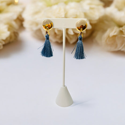 Ceramic Earrings - Button Stud with tassel - 02-1001