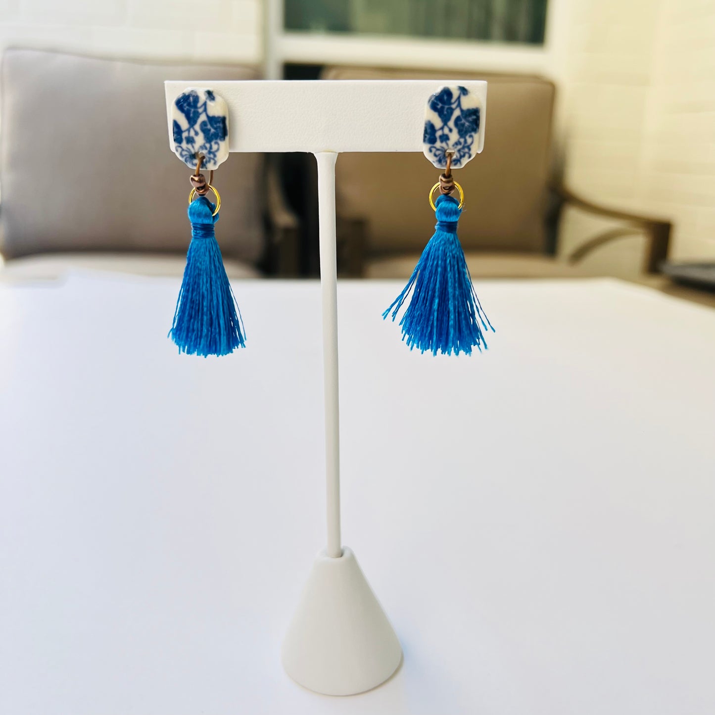 Ceramic Earrings - Lantern Stud with Tassel  - 03-1003