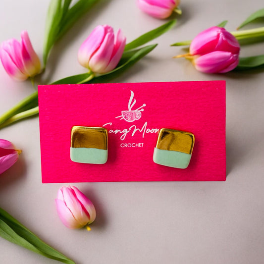 Ceramic Earrings - Small Square Stud - 16-1004