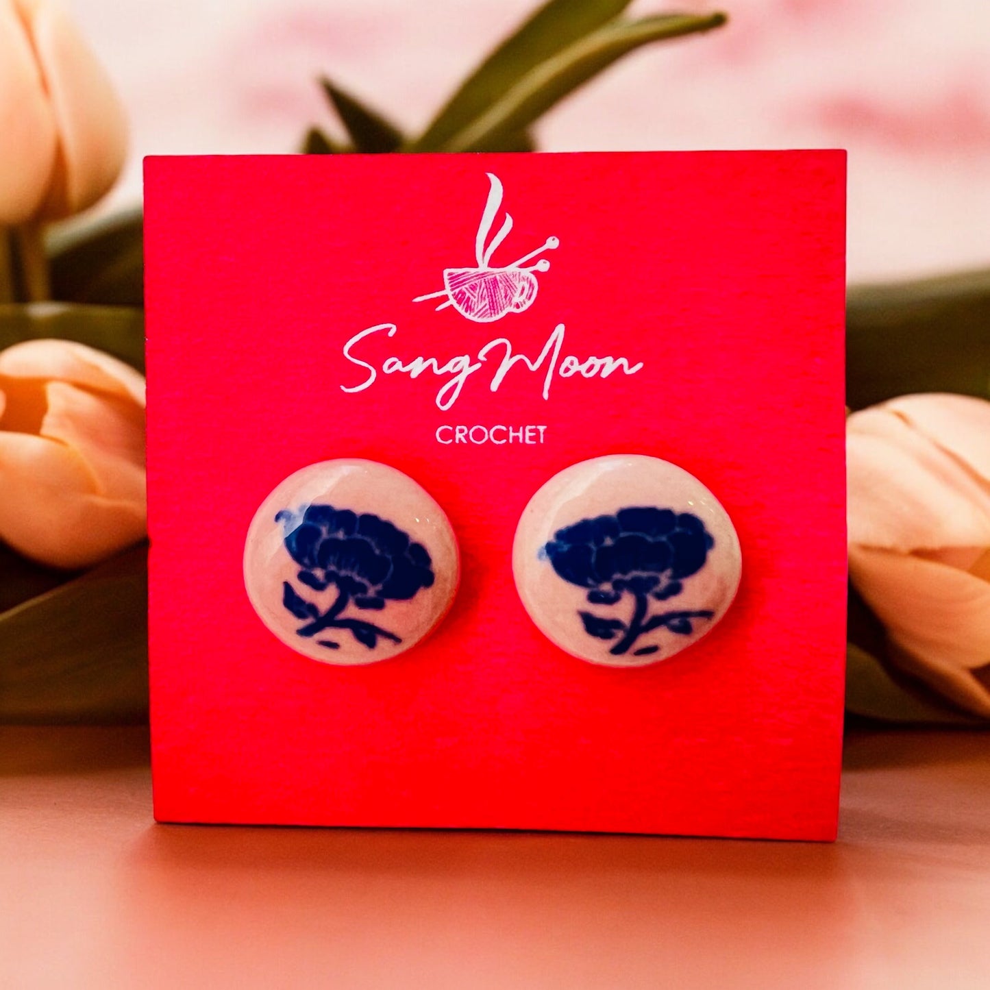 Ceramic Earrings - Oriental Button Stud - 06-1006