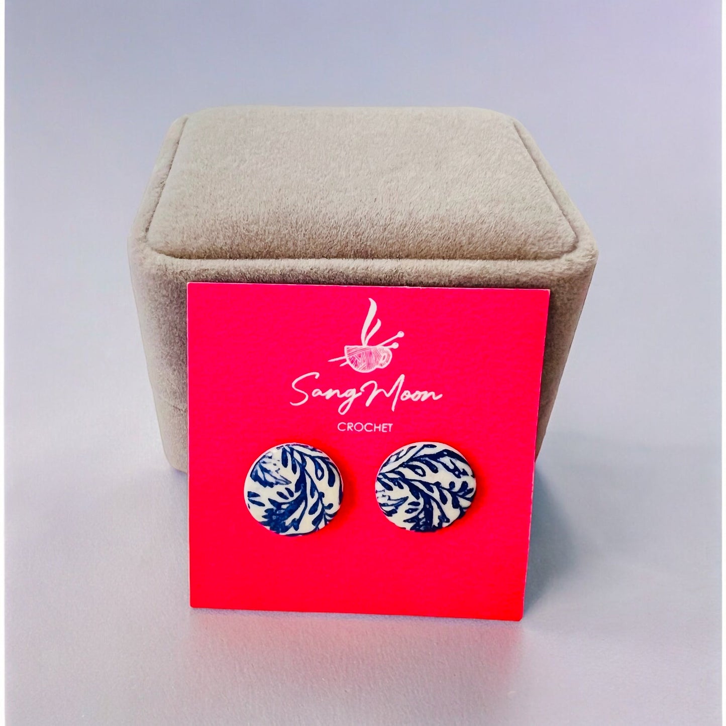 Ceramic Earrings - Oriental Button Stud - 06-1003