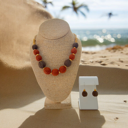 Necklace - Cotton and Wood Beads - 1003