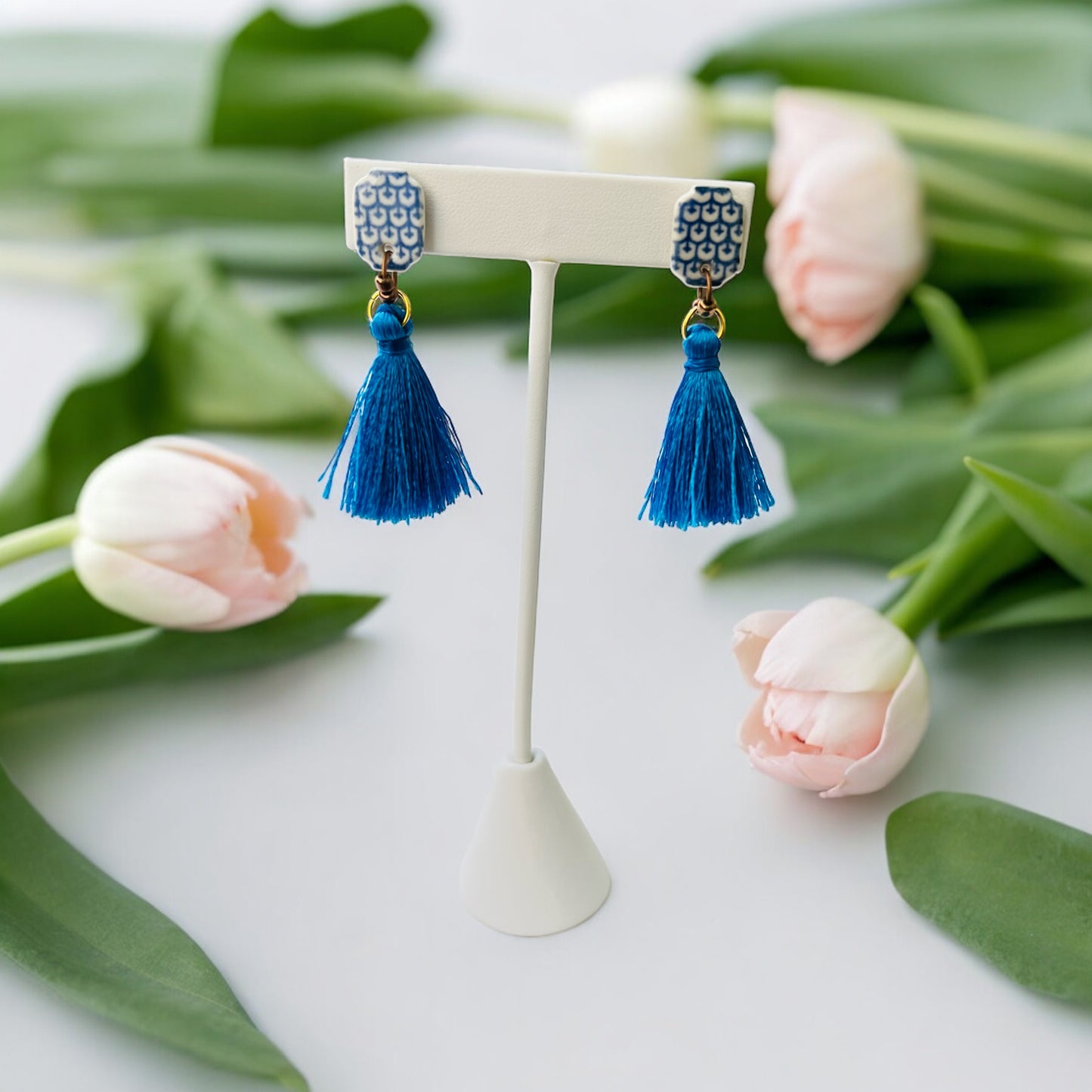 Ceramic Earrings - Lantern Stud with Tassel  - 03-1002